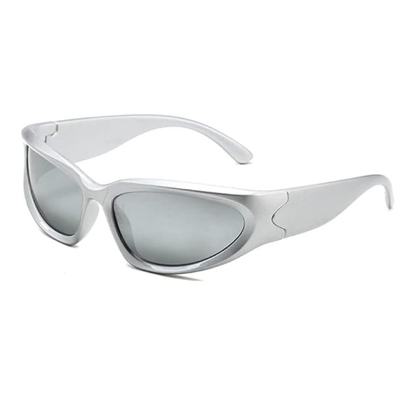 Silver Trendy Y2K Futuristic Wrap Around Street Fashion Sunglasses for Women Men - Picture 1 of 6